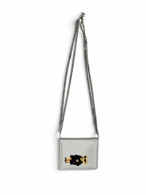 Silver Crossbody Wallet on chain with Teddy Bear Print and Upcycled Chanel chain